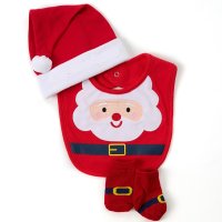 17C265: Baby Christmas Santa Hat, Bib & Socks Set (0-6 Months)